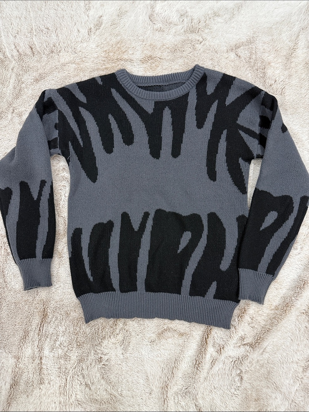 NFINITY Black and Gray Abstract Knit Crewneck Sweater